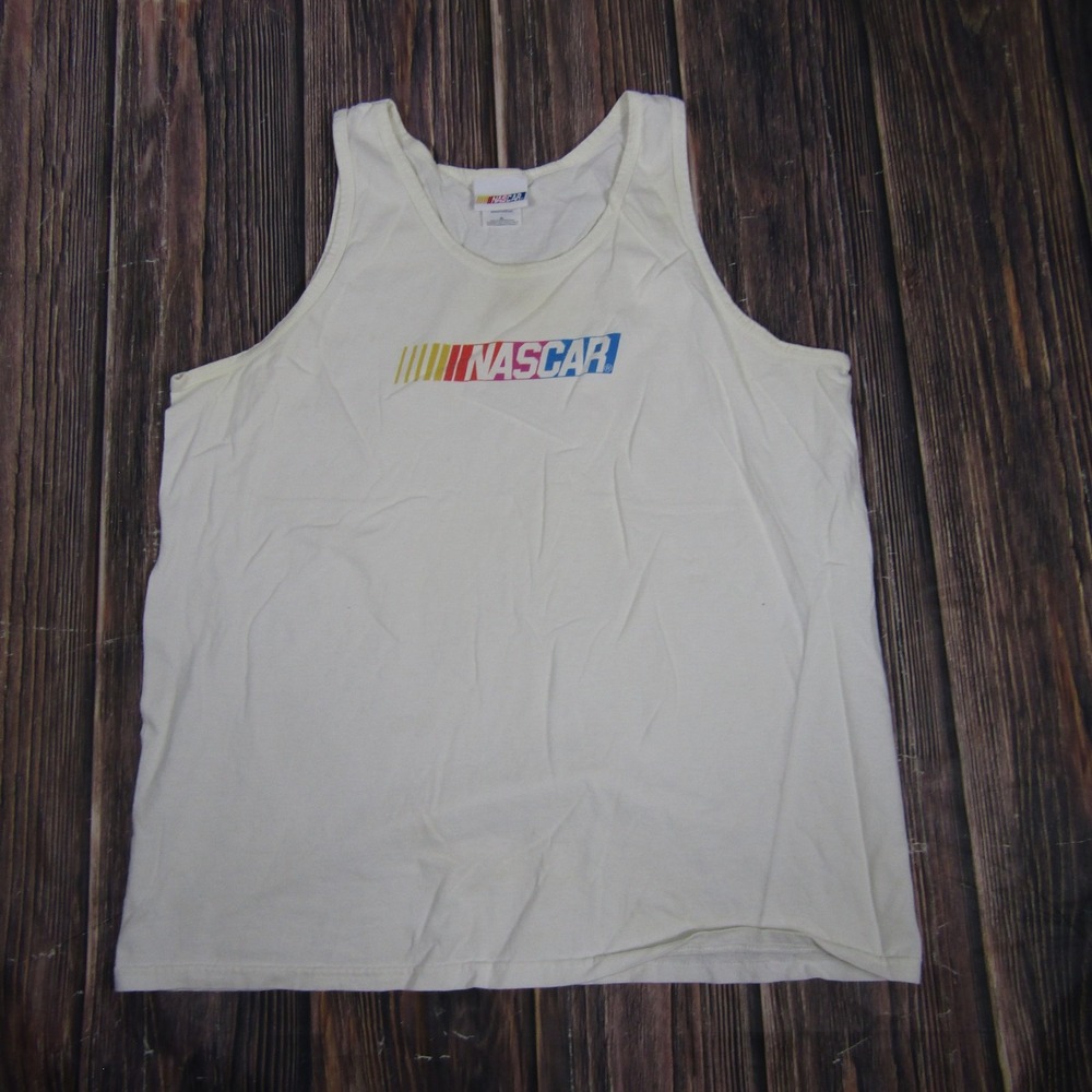 NASCAR Tank Top Mens XL White Vintage Logo Sleeveless Cotton Racing Shirt
